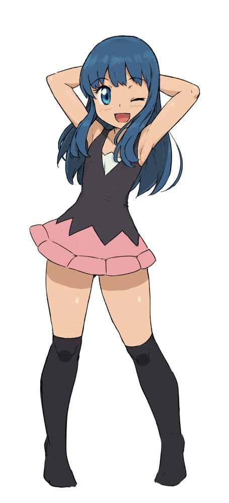 Safebooru 1girl Armpits Arms Up Black Legwear Blue Eyes Blue Hair Blush Chiwino Hikari