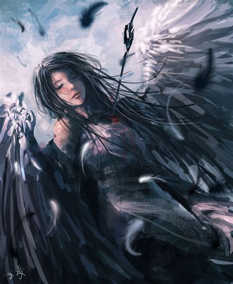 Фото Раненная девушка ангел Art By Wang Ling Wlop