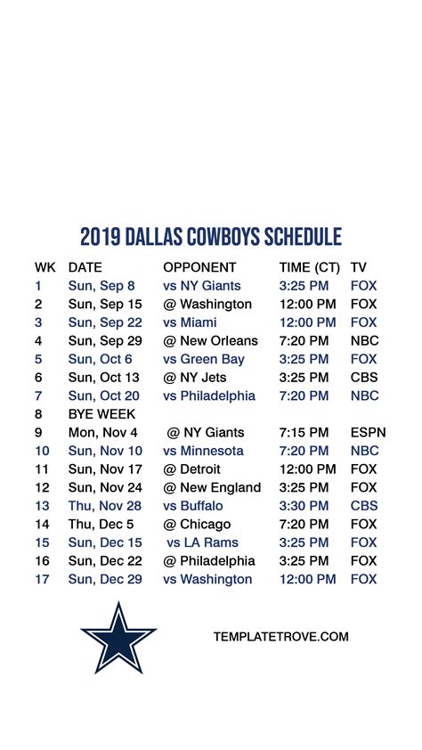 Printable Dallas Cowboys Schedule 2020 Vlrengbr