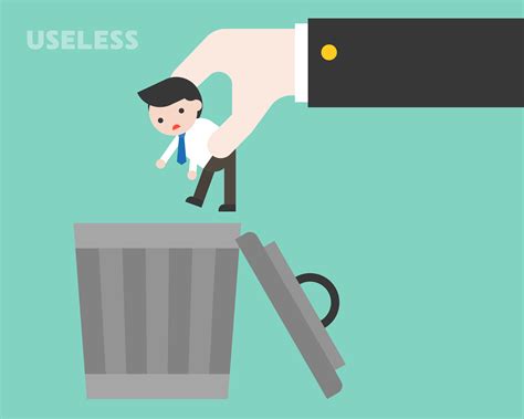 Big Business Hand Throwing Small Businessman To Trash Bin Useless