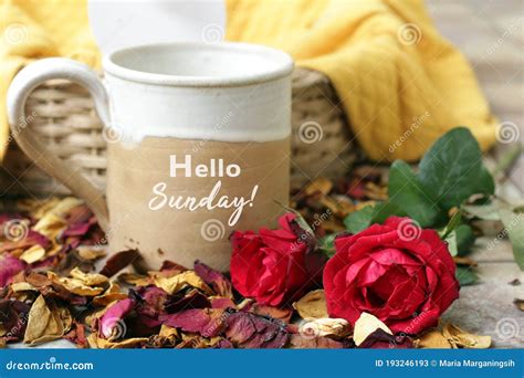 Sunday Concept Sunday Greeting Hello Sunday Written On A Cup Of
