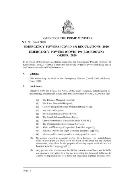 Emergency Powers Covid 19 Lockdown Order 2020 Nassau Paradise