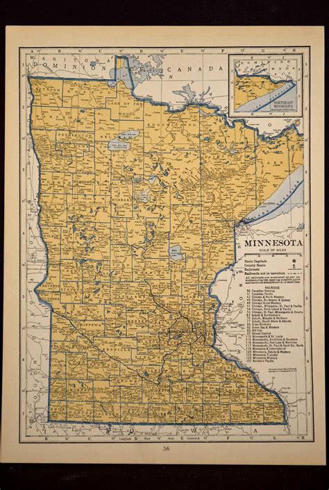 Minnesota Map Of Minnesota Wall Decor Art Railroad Original Etsy