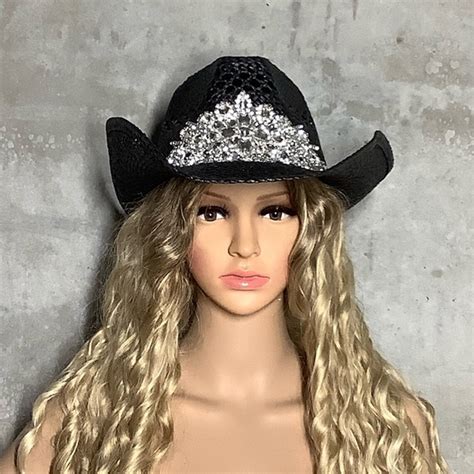 Cowgirl Black Bling Hat Cowboy Western Straw Boho Chic Etsy