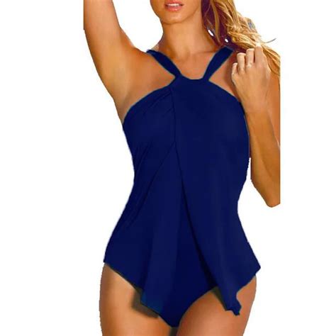 girls royal blue halter top one piece swimsuit high waist swimwear women sexy ruffles bodycon