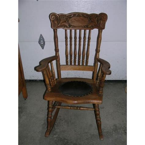 Antique Press Back Leather Seat Rocking Chair Take This Vintage Piece