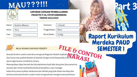 File Contoh Narasi Raport Kurikulum Merdeka PAUD Smester I TA 2022