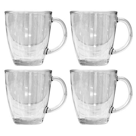 Set Of 4 12oz Clear Glass Coffee Mugs Hot Drinks Latte Cappuccino