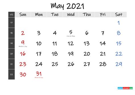 Free Printable May 2021 Calendar Template K21m341