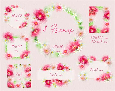 Watercolor Frames Floral Clipart Daisy Flower Borders Etsy