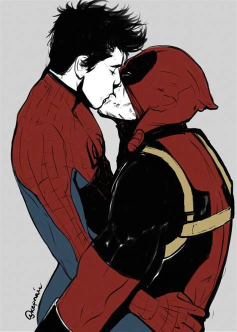 spideypool kiss deadpool x spiderman hombre araña y dead pool