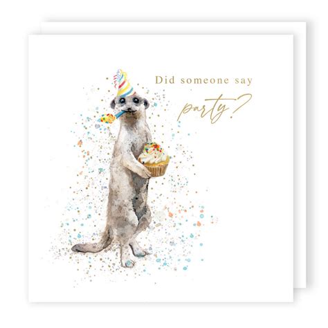 Someone Say Party Meerkat Watercolour Birthday Greeting Card Cards