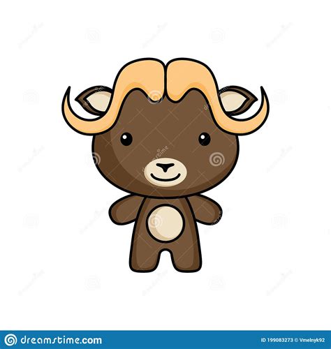 Cute Cartoon Musk Ox Logo Template On White Background Mascot Animal