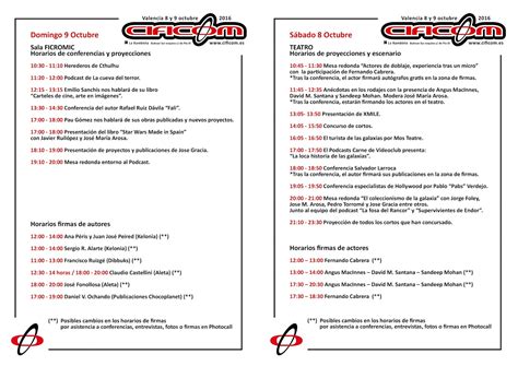 horarios y actos cificom 2016 dias 8 y 9 de octubre valencia planetas prohibidos