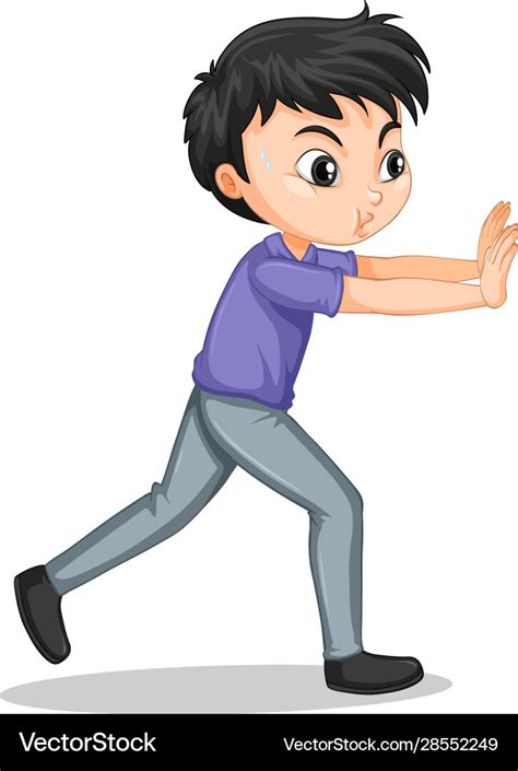Boy Pushing Wall On Isolated Background Royalty Free Vector