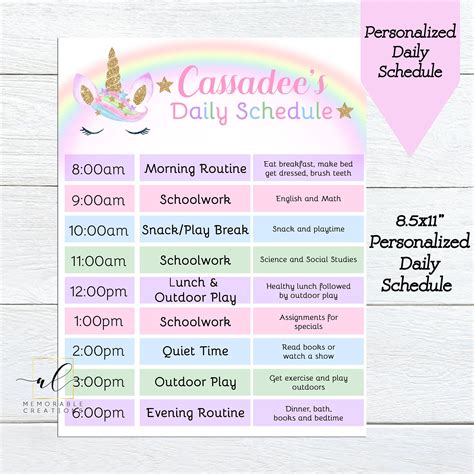 Personalized Unicorn Daily Schedule Unicorn Daily Planner Etsy In