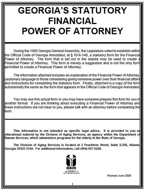 Free Georgia Durable Power Of Attorney Form Pdf Template