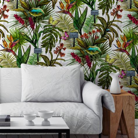 Tropical Glasshouse Wallpaper Botanical Pattern With Palms Etsy