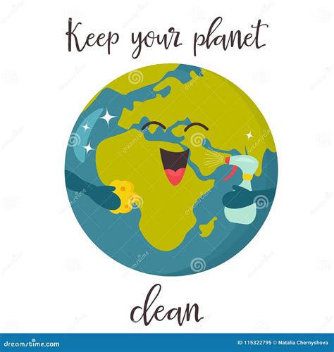 Cartaz Brilhante Com O Planeta Limpo Dos Desenhos Animados Ilustração