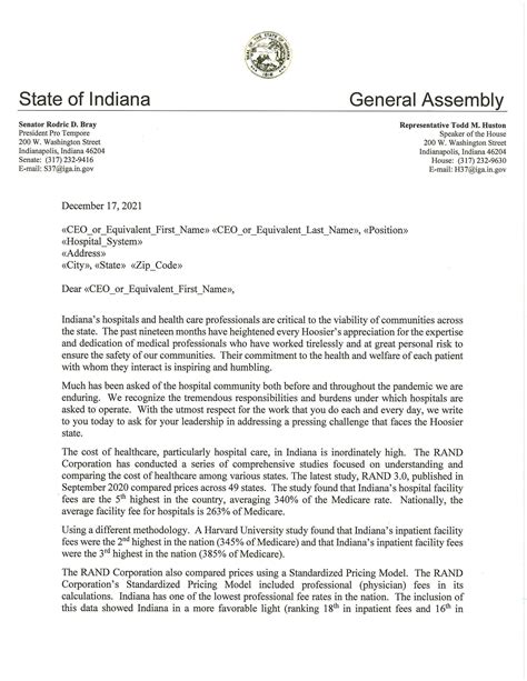 Letter Sent To Nonprofit Hospital Systems Serving Indiana