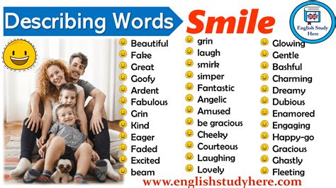 Click any word from sentences to quickly get its definition. Describing Words - Smile - English Study Here