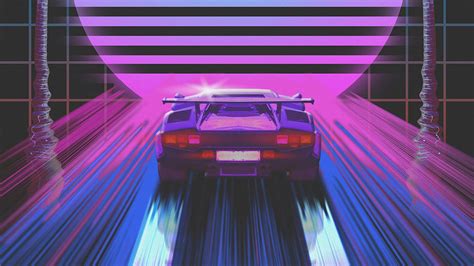 Download Wallpaper 1600x900 Car Retro Art 80s Neon