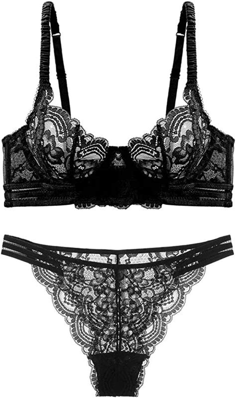 Buy Guoeappa Womens Sexy Soft Lace Lingerie Set See Through Underwear Floral Lace Underwire