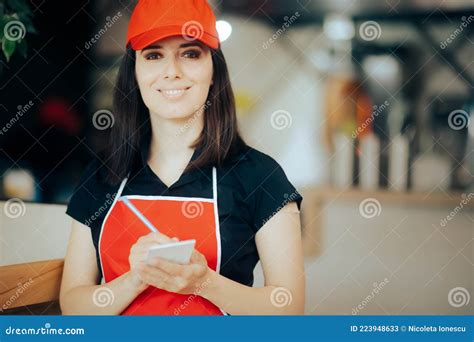 Happy Waitress Taking Food Order Working In A Restaurant Stock Image