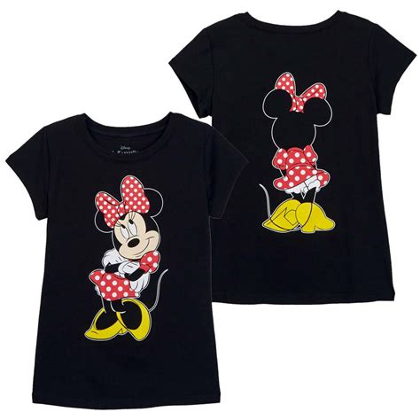 Disney Minnie Mouse Front Back Print Girls Youth Black T Shirt 78