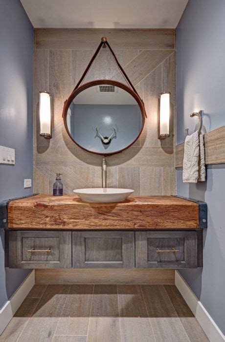 Rustic Modern Bathroom Design Floating Vanity Wood Slab Countertop