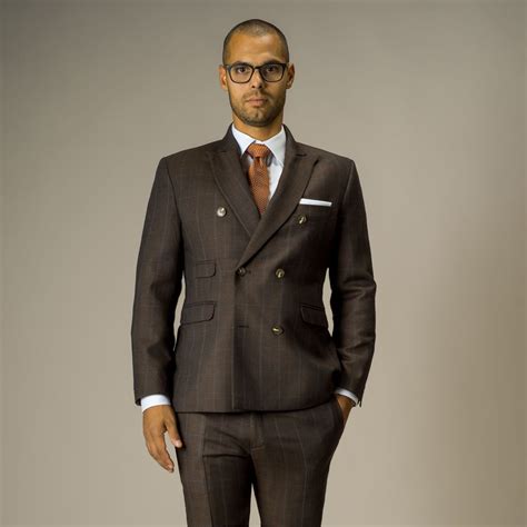 two piece brown suit with double breasted suit jacket tailor store®