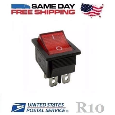 Dpst Double Pole Single Throw 4 Pin On Off 20amp Red Led Rocker