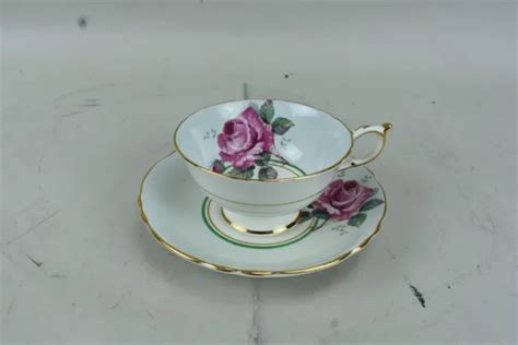 Paragon Green Floral Rose England Bone China Tea Cup Saucer Rare Double