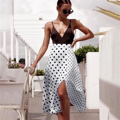 White Sexy Skirts For Womens Fashion Irregular Casual High Waist Loose Beach Wrap Dot Skirt 2019