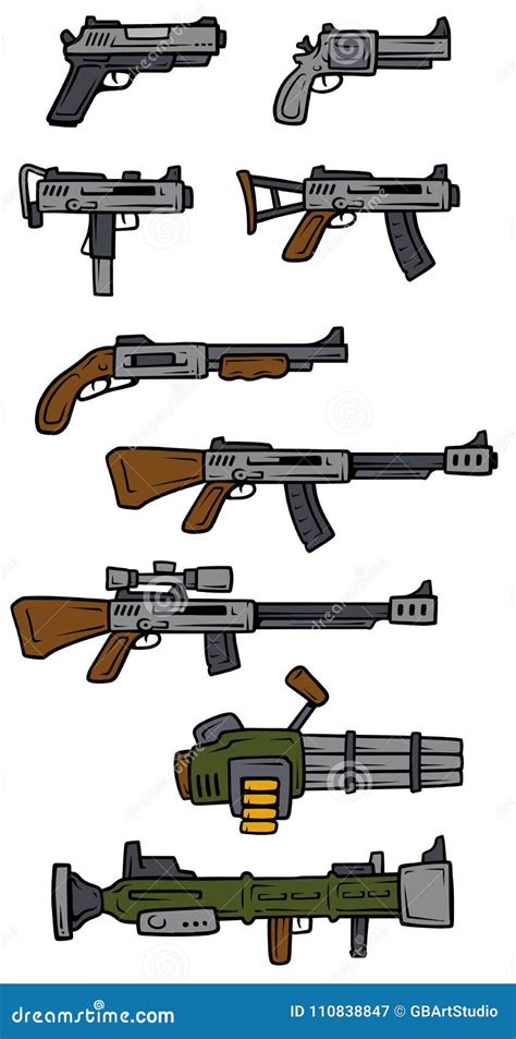 Ícones Do Vetor Das Armas E Das Armas De Fogo Dos Desenhos Animados