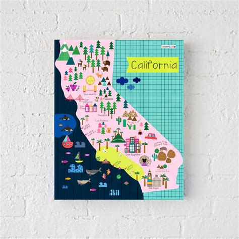California Map Wall Print Decor Kids California Etsy