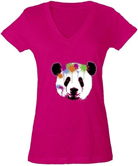 Cute Panda Bear Ladies V Neck T Shirt Wild Panda Animal