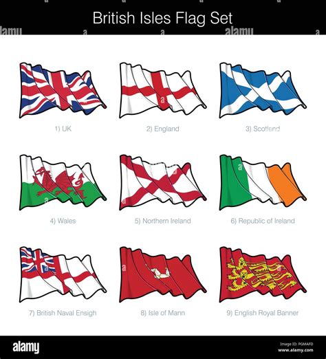 British Isles Waving Flag Set The Set Includes The Flags Of Uk