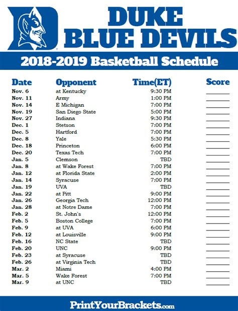 Duke Football Schedule For