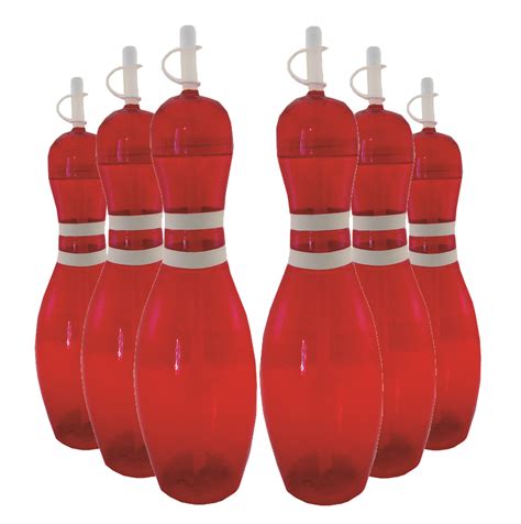 Large Bowling Pin Water Bottles 6 Pack Red Sierra Novelty Bowling Stuff