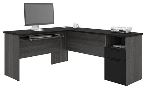 Bestar Norma 71w L Shaped Desk Blackbark Gray Transitional Desks