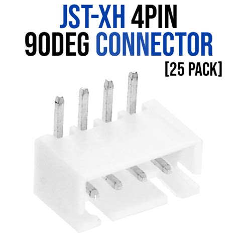 Jst Xh 254mm 4 Pin Right Angle Connector 25 Pack Micro Robotics