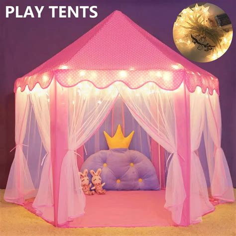 الوردي الأميرة القلعة مسدس مسرح اللعب منزل لعبة خيمة لعب الفتيات الفتيان أضواء نجوم اللعب خيمة