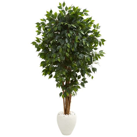 Nearly Natural Indoor 6 Ft Ficus Artificial Tree In White Planter 5666