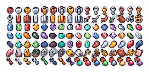 Raven Fantasy Pixel Art Rpg Icons Treasure Currency Gems And Loot