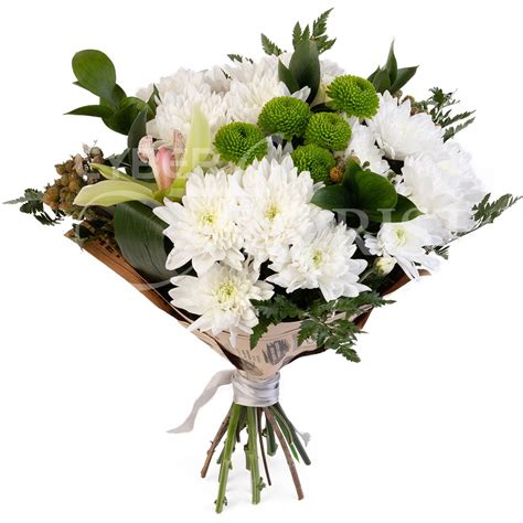 Bouquet With White Chrysanthemums And An Orchid White Chrysanthemum