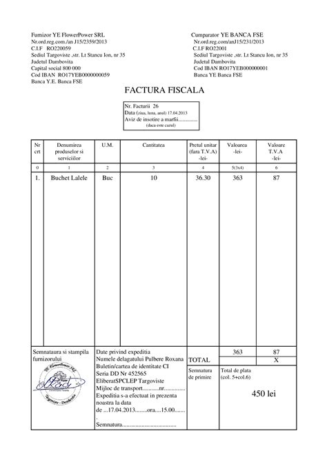 Doc Model Factura Fiscala Completata Dokumentips