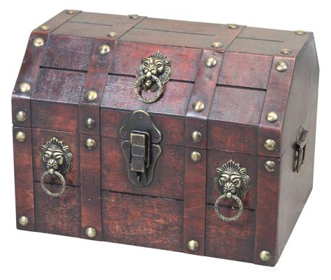 Vintiquewise Antique Wooden Pirate Treasure Chest With Lion Rings