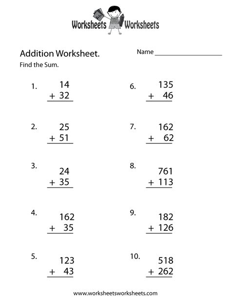 The math worksheets and other resources below are listed by subject. Math Addition Worksheet - Free Printable Educational Worksheet