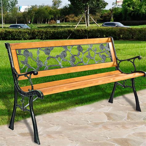 Costway Patio Park Garden Bench Porch Chair Outdoor Deck Cast Iron